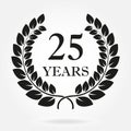 25 years. Anniversary or birthday icon with 25 years and  laurel wreath. Vector illuatration Royalty Free Stock Photo